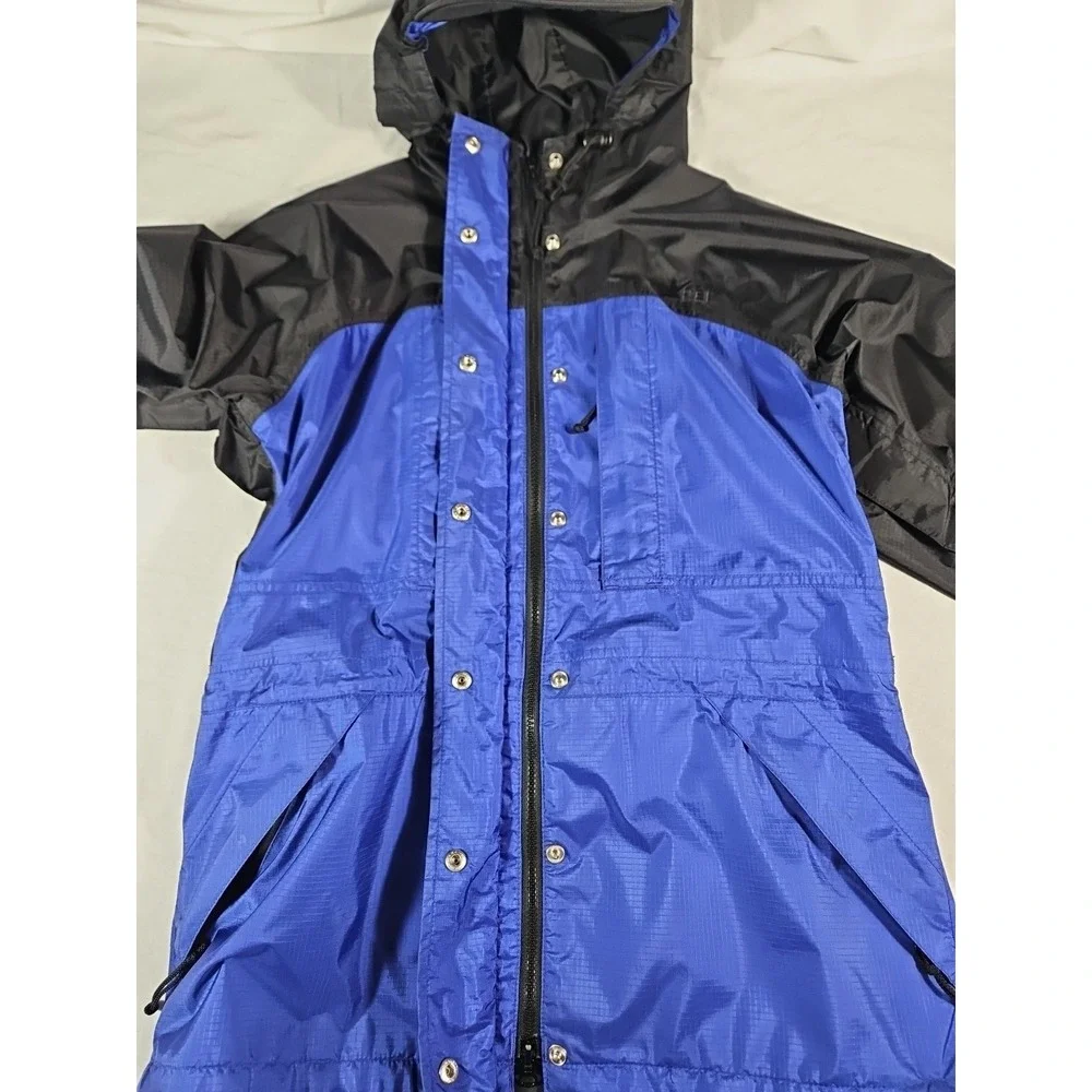 Vintage REI GoreTex Jacket Women M Blue Black Waterproof Hooded Rip Stop Zip Pit